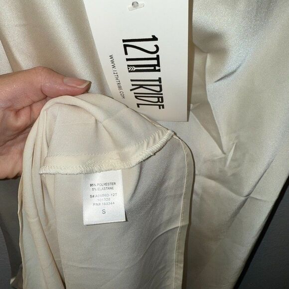 12th Tribe San Marino Slip Dress Ivory Midi Cowl Neck Strappy Satin NWT M - Picture 10 of 11